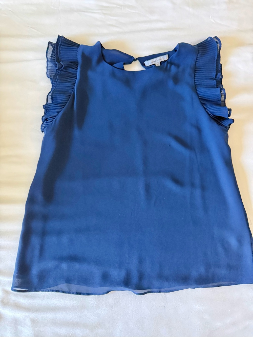 Naked Zebra Navy Ruffle Cap-Sleeve Blouse
